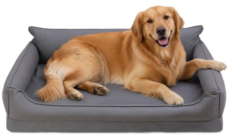 Favodormir Orthopädisches Hundebett,Wasserdicht Kunstleder Hundesofa-111x81cm für Grosse Hunde,Hundekorb mit Eierkisten-Schaum,Abnehmbarer Waschbar Hundekissen,rutschfeste Hundebetten,Grau