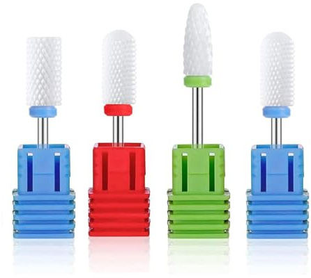 Nail Drill Bits Set Ceramic Safety Professional 3/32 Inches Nail Bits for Filing Acrylic Nails Gel Nails Down Removing Cuticle Tools (Ceramic 4pcs)
