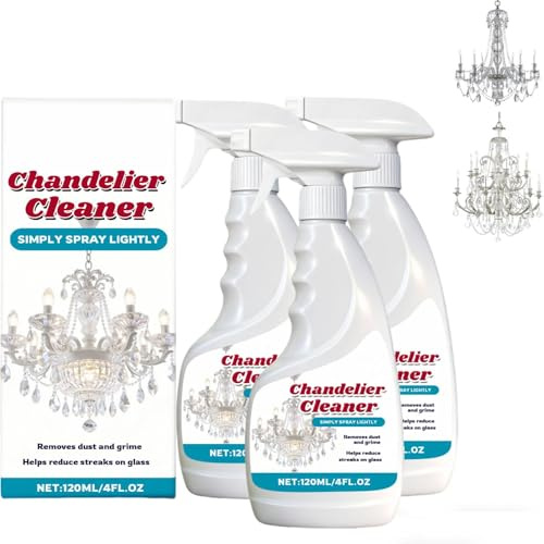 Kristallreiniger Spray, Kronleuchter Reiniger, Tropfen-Spray, Kein Wischen Wegsprühen, Staubentferner, Effektives Kronleuchter Reinigungsmittel zur mühelosen Reinigung und Metall, 120ml (3PC)