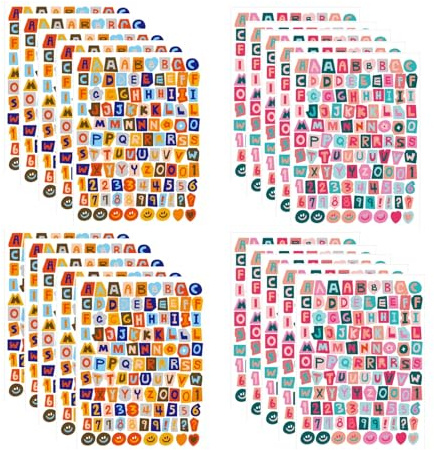 20 Blätter Buchstaben Aufkleber, Mehrfarbige Selbstklebende Vinyl Alphabet Sticker, Vintage Scrapbooking Zubehör für Journaling, DIY Dekoration, Geschenke, Notizbuch, Wasserdicht (farbenfroh)
