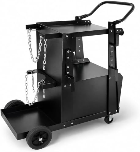 2-Tier Welding Cart Heavy Duty with Lockable Cabinet, Gas Cylinder Holder & 360° Swivel Wheels – Mobile MIG TIG ARC Plasma Welder, Durable Steel, 265LBS Capacity (2-Tier Cabinet)