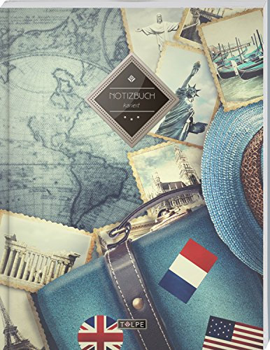 TULPE Kariertes Notizbuch A4 „C087 Auf und davon“ (140+ Seiten, Vintage Softcover, Doppelrand, Seitenzahlen, Register - Dickes Notizheft, Matheheft, ... Schulheft, Tagebuch, Kariertes Heft Nr 26)