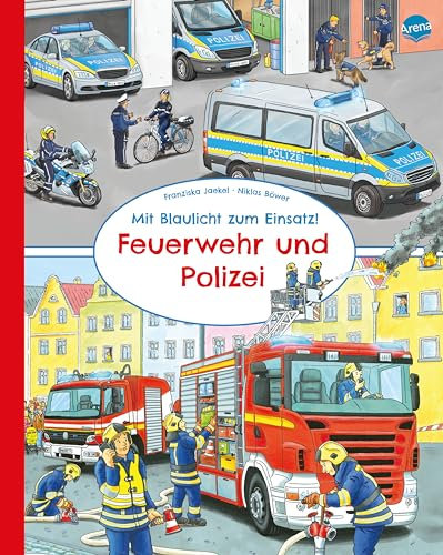 Mit Blaulicht zum Einsatz! Feuerwehr und Polizei: Pappbilderbuch im Großformat für Kinder ab 2 Jahren