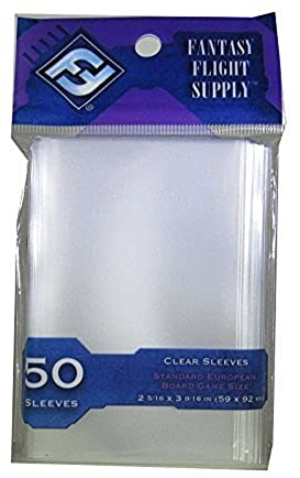 Durchsichtige Spielkarten-Hüllen, europäischer Standard, 59 mm x 91 mm, für Fantasy Flight-Spiele (FFG), Violettes Etikett, FFS04, 50 Stück