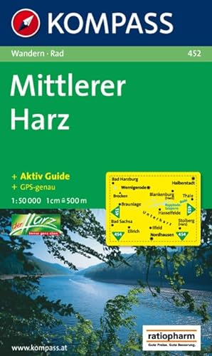 Mittlerer Harz: Wanderkarte mit Kurzführer und Radrouten. GPS-genau. 1:50000 (KOMPASS Wanderkarte, Band 452)