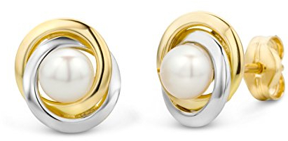 Miore Ohrringe Damen Bicolor Gelbgold / Weißgold 14 Karat / 585 Gold Ohrstecker Süßwasserperlen