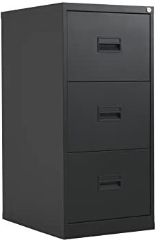 Office Hippo Heavy Duty Steel Filing Cabinet, 3 Drawer Filing Cabinet, Fully Welded Construction with 40kg Drawer Tolerance, Lockable Office Storage, 7 Year Guarantee, Black
