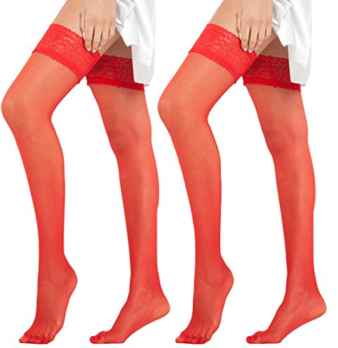 Yenita Hochwertige Halterlose Strümpfe 15 Den, Strapse in weiss, schwarz, rot, haut mit Spitze, im 2er Pack