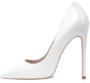 GENSHUO Stiletto Stiletto High Heels, 12CM/4.72IN Damen Pumps Spitz Party High Heels Sexy Basic Schuhe Damen Geschlossen Abendschuhe Lack/Wildleder ,Weiß 42 EU(12 US)