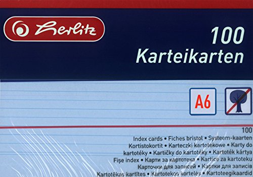 Herlitz Karteikarten A6, Liniert (500 Stück, Blau)