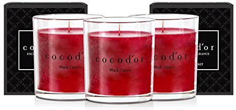 COCODOR Prime Bougie parfumées en Pot/Cerise Noire (Black Cherry) / 130g, 3 paquets/Bougies d'aromathérapie pour la Maison, Cadeau pour Femmes, Cadeau Fête des Mères, Décoration