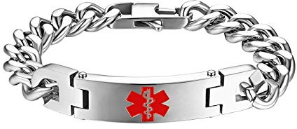 Flongo SOS Armband Armreif Armkette Panzerkette Medical Alert ID Notfall Chirurgische Medizinische Marke Kostenlose Personalisierte Gravur für Männer