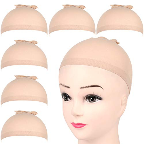 FANDAMEI 6 Stück Perücke Kappen Haarnetz Perücke Set Unterziehhaube Nylon Wig Caps Perückennetz Dehnbare Elastische Atmungsaktive Neutral Nackt Beige Hautfarbe Perückenkappen Haarnetz