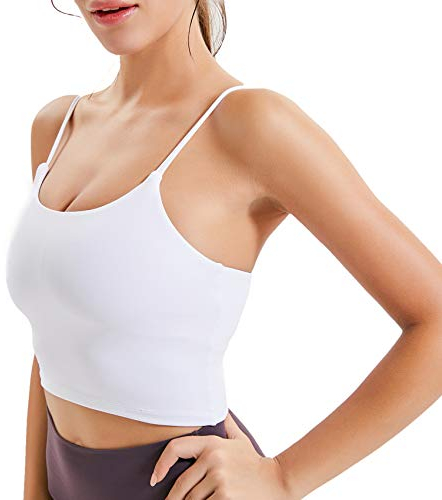 Lemedy Sport-BH, für Damen, gepolstert, Fitness, Workout, Laufshirt, Yoga, Tanktop - Weiß - Medium