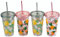 Gem Imports Plastic Transparent Drinking Tumbler Cups with Lid & Spiral Straw - Orange & Lemon - Set of 4
