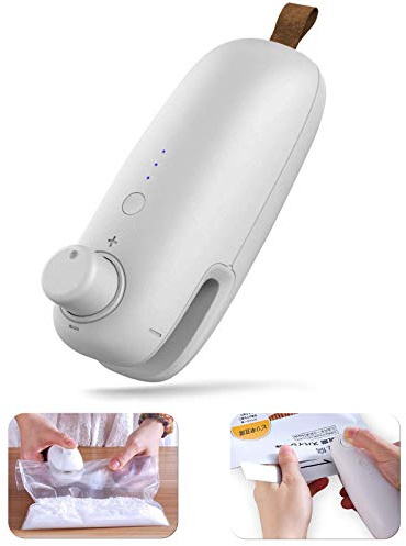WELUV Mini-Heißsiegelgerät, USB-Beutelversiegelungsmaschine mit Schneider, hohe Sicherheit, Handgerät, 2-in-1-Versiegelungs-Clips, tragbar, elektrisch, wiederaufladbar, Schnellverschluss für