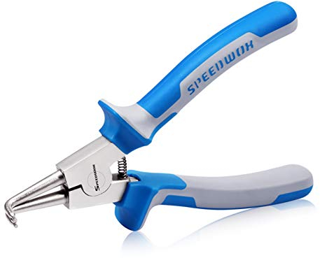 SPEEDWOX Sicherungsringzange, externe Sprengringzange mit gebogener Backe, 17,8 cm, Haltringzange, Präzisions-C-Clipzange, feste Spitze, Komfort-TPR-Griffe