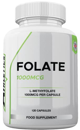 Folate 1000mcg (L-Methylfolate) 120 Capsules, 5-MTHF Active Form of Folic Acid/Vitamin B9