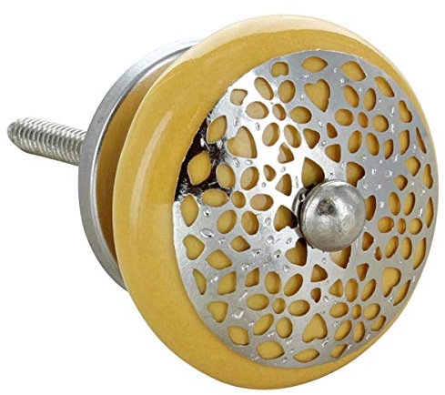G Decor Silver Applique Round Nest Ceramic Door Knobs (Yellow)