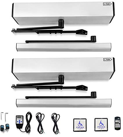 Olideauto Automatic Dual Door Operator, Auto Open Doors Simultaneously with One Handicap Push Button, Parameters Adjustable via Hand Programmer, Max Loading Weight-264lbs