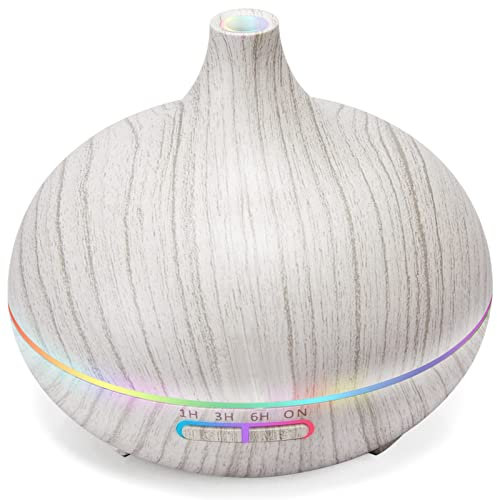 550ML White Aroma diffusers for Essential Oil Large Room, Essential Oils Aromatherapy Diffuser Cool Mist humidifier with Ambient Light & 3 Timer,Waterless Auto Off Diffuser Vaporizers for Home Kids