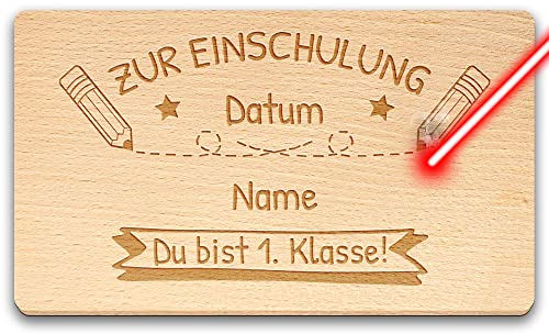 Frühstücksbrett mit Gravur zur Einschulung - Du bist 1.Klasse - personalisiert mit Datum und Wunschname - Unvergessliches Einschulungsgeschenk für Mädchen und Jungen | Personalisiert mit Lasergravur