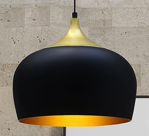 bamyum Kreis Pendelleuchte Schwarz Gold Ø30 cm, Küchenlampe Hangend Vintage, Pendelleuchte Esstisch, Hängelampe Esstisch Vintage Hängelampe Schwarz Gold Küchenlampe Hängend Hängeleuchte Esszimmerlampe