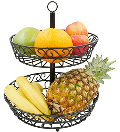 INTIRILIFE Obstkorb Etagere, 2 Stockwerke - 30 x 35 cm - 2 Etagen Schale zum aufstellen und aufhängen für Obst, Gemüse u.v.m.