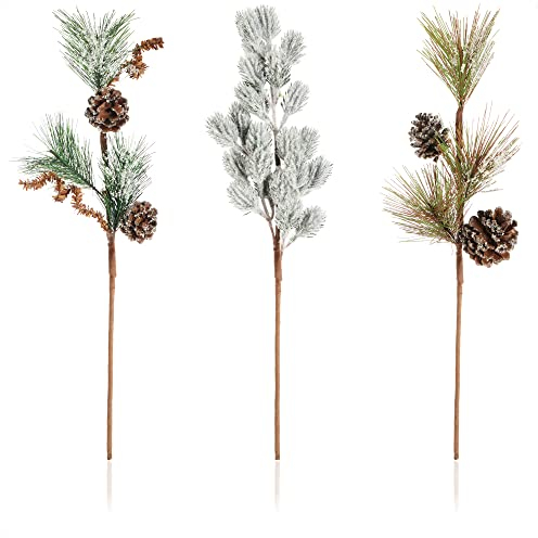 com-four® 3X Deko-Gesteck, dekorative Zweige als tolle Weihnachtsdekoration, schöner Raumschmuck, verschönert Geschenke auch für Kränze und Blumenarrangements DIY (silberfarben - sehr groß)