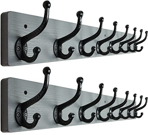 WEBI Garderobenleiste,Wandgarderobe mit 8 Haken Gusseisen,Garderobenhaken Wand,Kleiderhaken Wand Garderobe für Mäntel,Jacken,Grau,2 Stück