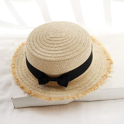 ASESHYPD Sun Hat De Soleil Chapeaux d'été Femmes Parent-Child Page Paille Chapeau Sun Beach Accessoires Plat Top Cap Couronne extérieure (Color : 4, Taille : Small 52-54cm)