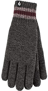 HEAT HOLDERS SOCKSHOP Mens Cedar Stripe Cuff Gloves Pack of 1 Charcoal S/M