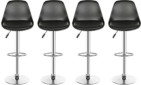 RELOVE Lot de 4 tabourets de Bar, Tabouret de Bar en Cuir synthétique réglable en Hauteur,tabourets de Bar Cuisine Design SIG,Réglable en Hauteur et Rotative à 360°-Noir-4pc
