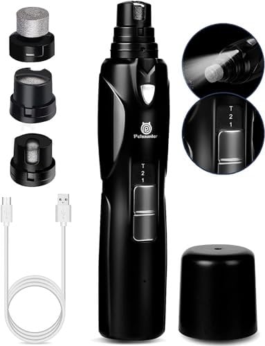 Petsaunter Dog Nail Grinder, 2-Speed and LED Light, Powerful Touch-Switch, TypeC Quiet and Low-Vibration Dog Nail Trimmers, and 3 Ports for Large, Medium, Small Dogs Cats Pets with Hard or Thick Nail
