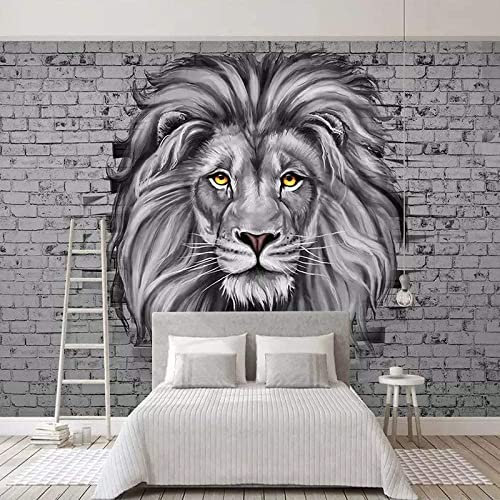 3D Pierre Brique Animal Lion Papier Peint 3D Amovible Peel And Stick Art Decor Peintures Grand Papier Peint Mural Pour Chambre Salon Chambre D'Enfant Canapé Fond Art Mural 200(L) x150(H) cm