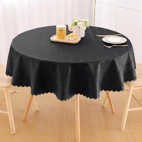 Homaxy PU Tischdecke Abwaschbar Lotuseffekt Hochwertig (350g/m²) Rund 140cm Tischtuch Ornamente Tafeldecke Wasserabweisend Tischwäsche Fleckschutz pflegeleicht, Schwarz
