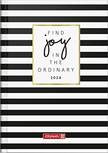 BRUNNEN Wochenkalender „Stripes“ Modell 796 2024 2 Seiten = 1 Woche Blattgröße 14,8 x 20,8 cm schwarz/weiß