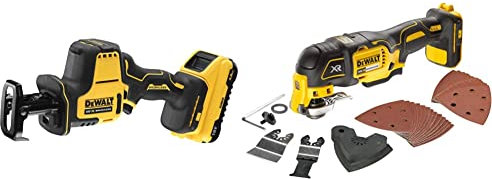 DEWALT DCS369NT-XJ Scie Sabre Compacte - XR 18V - Brushless & Outil Oscillant Multi Cutter 18V Sans Fil Brushless - Livré avec Jeu d'Accessoires de Coupe et de Ponçage de 29 Pièces