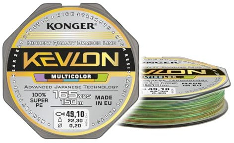 Geflochtene Schnur KONGER KEVLON Multicolor 4-Fach Braided Line Angelschnur 150m 0,12-0,25mm (0,07€/m) (0,30mm/34,60kg)