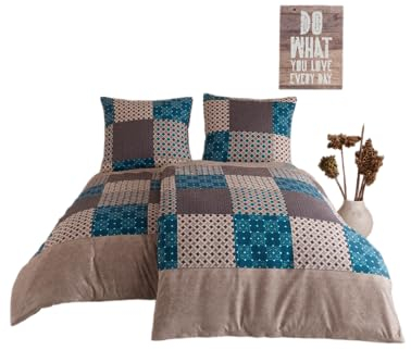 My Palace Premium kühlende Patchwork Wendebettwäsche Set 135x200 2teilig mit Kissenbezug 80x80 Bettwäsche 100% Baumwolle mit Reißverschluss, Bettwäsche-Sets, Bettdeckenbezug, Sommer, braun