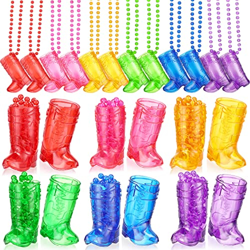 Sieral 12 Pcs Boot Shot Glasses on Beaded Necklace Plastic Cowgirl Shot Glass Cup Necklace Bride Supply for Bachelorette Carnival Party Birthday Wedding Supply (Transparent Colorful)