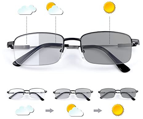 MIRYEA Photochromic Progressive Multifocus Lesesonnenbrillen UV400-Schutz Multifokal Trifokal Übergangs-Anti-UV-Brillen für Frauen und Männer Lesebrillen mit Blaulichtschutz für Computer Brillen