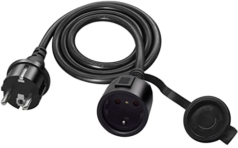 RIIEYOCA Cavo di prolunga Shucko, cavo di prolunga da spina Schuko Europa a presa, 16A 250V, cavo di alimentazione con spina di sicurezza a 2 poli e cappuccio di protezione, nero, 1 m