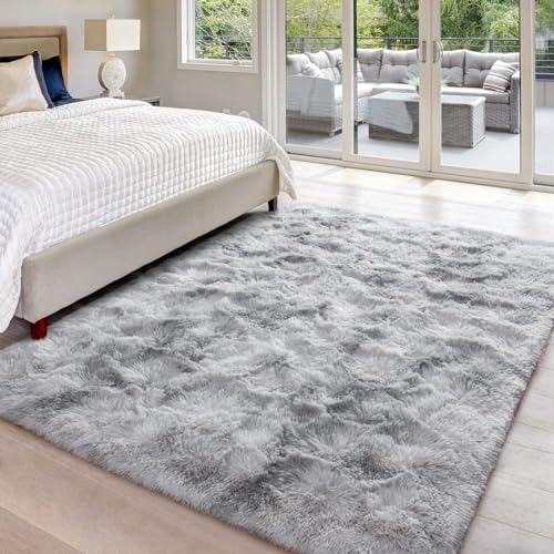 Cinknots Area Rugs Tapis Moelleux Salon Moderne Chambre bébé pépinière dortoir Doux Tapis antidérapant Grand intérieur Moderne Tapis Moelleux Chambre (Grey White, 160 × 230 cm)