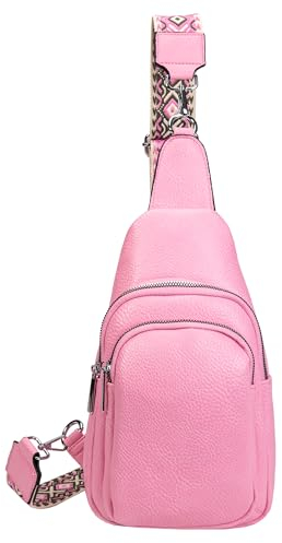 ITALYSHOP24 OBC Damen Bodybag Sling Tasche Rucksack Gürteltasche Crossbag Crossover Schultertasche Crossbody Brusttasche Umhängetasche Rosa V1.1