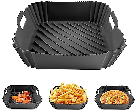 Fousenuk Cestino per Friggitrice ad Aria, Riutilizzabile Teglia in Silicone per Friggitrice ad Aria, Quadrato Air Fryer Contenitori Accessori, Non-Stick Cestello per Airfryer, Microonde, Forno