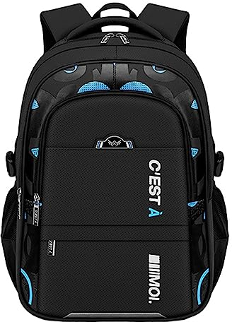 Rucksack Schultasche für Jungen, wasserdichte Rucksäcke Große Kapazität Kinderrucksack mit mehreren Taschen, leichte Schultaschen für Grundschule, Mittel- und Oberschüler, Schwarz , L