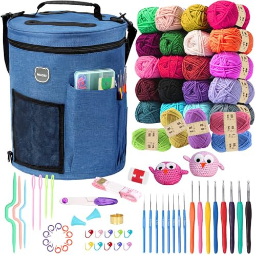 MIAOKE 79-teiliges Häkelset, große Stricktasche, Garnaufbewahrung, Organizer, Häkel-Starter-Kits mit wasserdichter Tasche, Anfänger-Strickzubehör-Set, für Anfänger und Erwachsene, Reise-Häkelbedarf