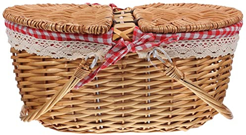 Cesta De Picnic De Mimbre Con Tapa Y Asas Cesta Tejida Natural Para Almacenamiento Casa Para Picnics Campamentos Y Decoración Rústica
