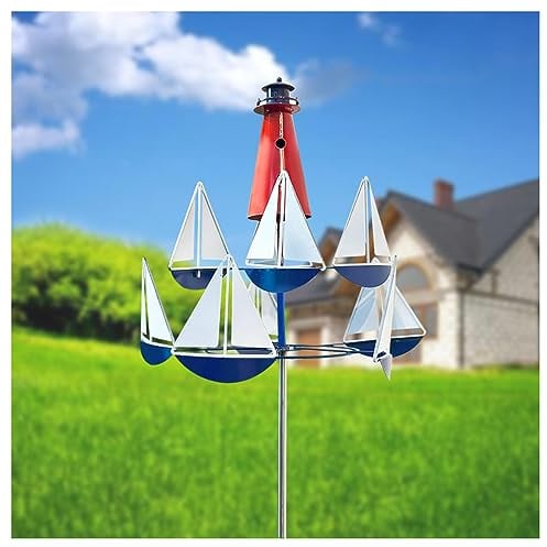 huanzhi Windrad Garten Metall Groß, Windspiele FüR DraußEn (200/175/150/125/100 cm HöHenverstellbar) Leuchtturm-SegelwindmüHle Windrad Garten, Gartendeko FüR DraußEn